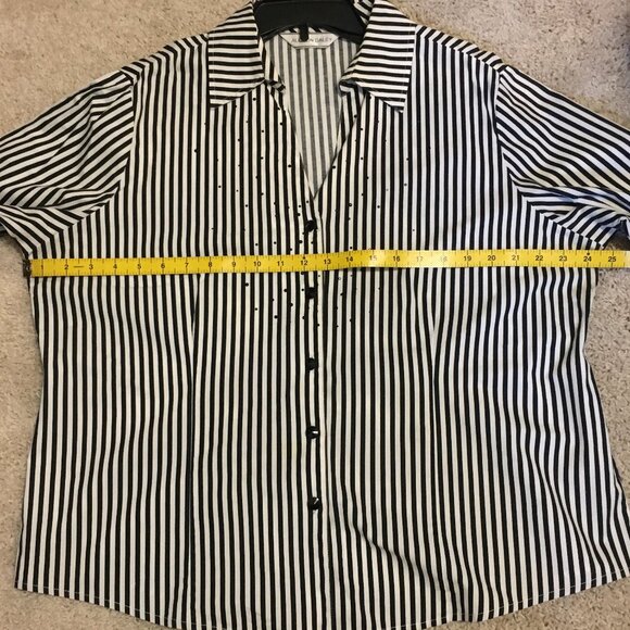Gothic Beetlejuice Striped Button Down Rhinestone Shirt - Picture 12 of 16